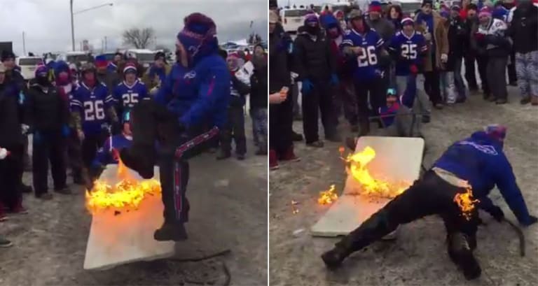 Bills fan catches fire at game