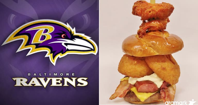Baltimore Ravens 18 Tailgater Burger Is The Latest And Greatest Stadium Food Monstrosity First We Feast